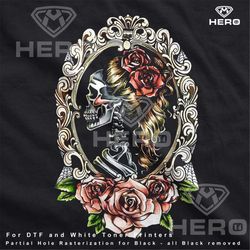 gothic cameo skull png, skull in mirror tshirt download file, cameo skeleton gift idea png, dark garment image download