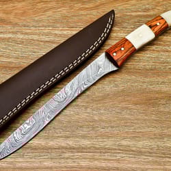 custom handmade damascus steel blade fillet knife camel bone handle,