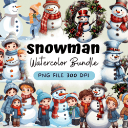 snowman clipart bundle, winter snowman