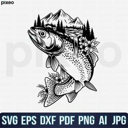 trout fishing svg, trout fish svg, trout svg, trout fish clipart, trout fish cricut,  fishing svg, trout fish vector, tr