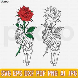 skeleton hand rose svg, hands death svg, skull rose svg, flower tattoo svg, skull svg, skeleton holding rose svg, skelet