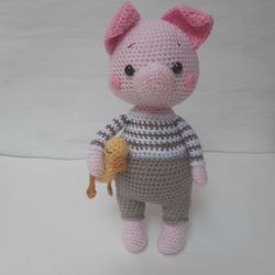 Hand crochet Funny Peter the Pig Stuffed toys Animals Plush toys Knit Handmade Gift