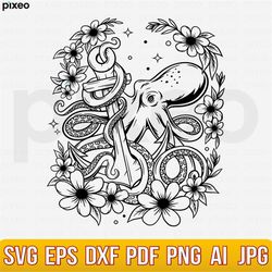octopus with flowers svg, octopus svg, octopus flower svg, octopus png eps, octopus clipart, octopus cricut, octopus cut
