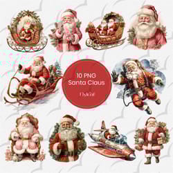 santa claus clipart, christmas png bundle, 10 vintage clipart commercial use, watercolor christmas, santa digital downlo