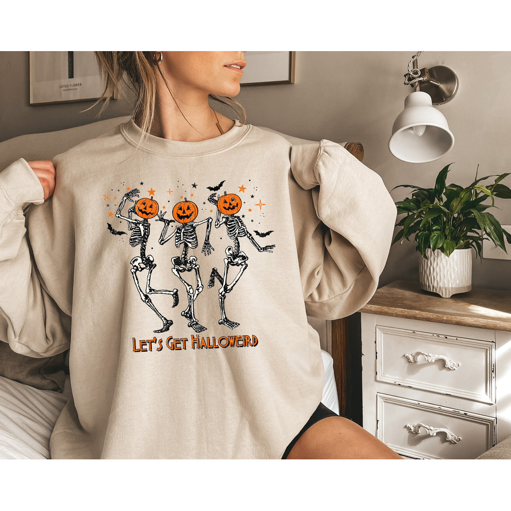 Dancing Skeleton Halloween Pumpkin Sweatshirt, Spooky Season Pumpkin Skeleton Shirt, Halloween Party Skeleton Sweatshirt, Dead Inside Shirts - 1.jpg