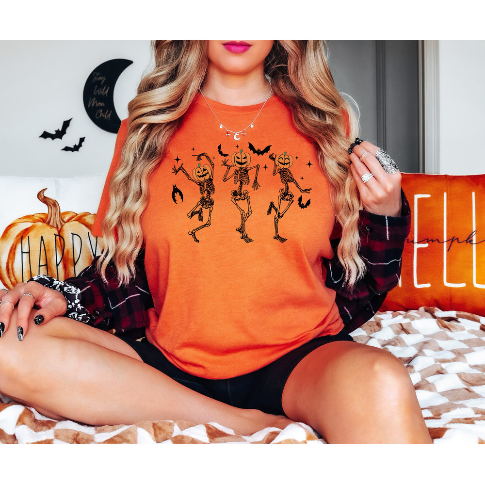 Dancing Skeleton Pumpkin Shirt, Retro Halloween Shirt, Spooky Season Shirt, Retro Fall Shirt, Halloween Tee, Funny Halloween Pumpkin Outfit - 2.jpg