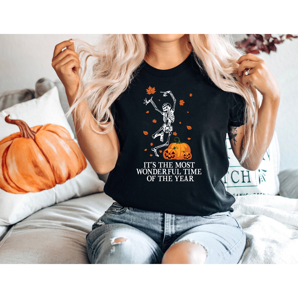 Dancing Skeleton Sweatshirt, Halloween Skeleton Shirt, Pumpkin Skeleton Shirt, Fall Sweatshirt, Halloween Party Sweatshirt, Spooky Season - 2.jpg