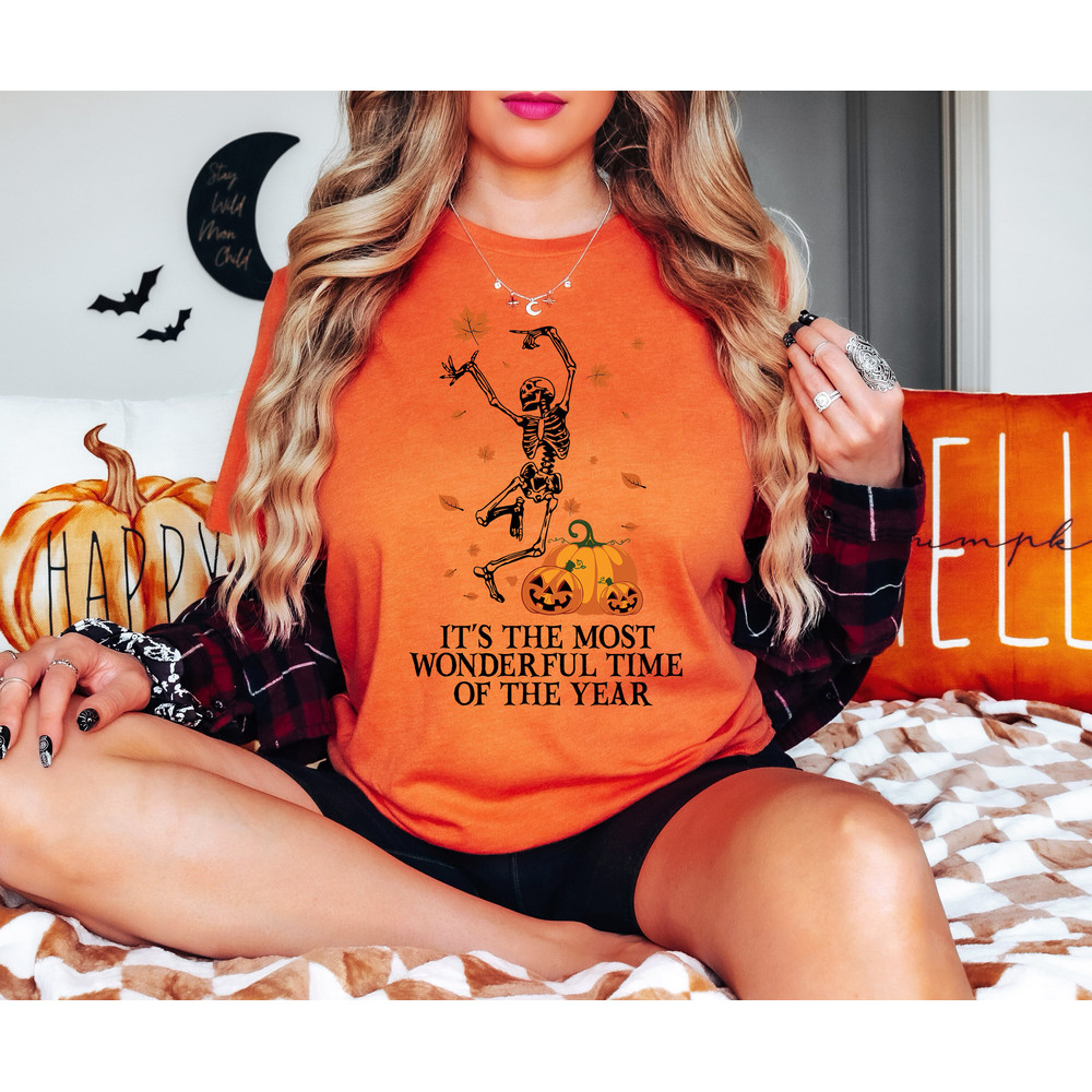 Dancing Skeleton Sweatshirt, Halloween Skeleton Shirt, Pumpkin Skeleton Shirt, Fall Sweatshirt, Halloween Party Sweatshirt, Spooky Season - 3.jpg