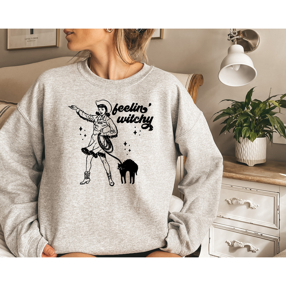 Feelin Witchy Shirt, Retro Halloween Witch Shirt, Spooky Witch Sweatshirt, Halloween Trends, Cowgirl Halloween Shirt,Western Halloween Shirt - 2.jpg