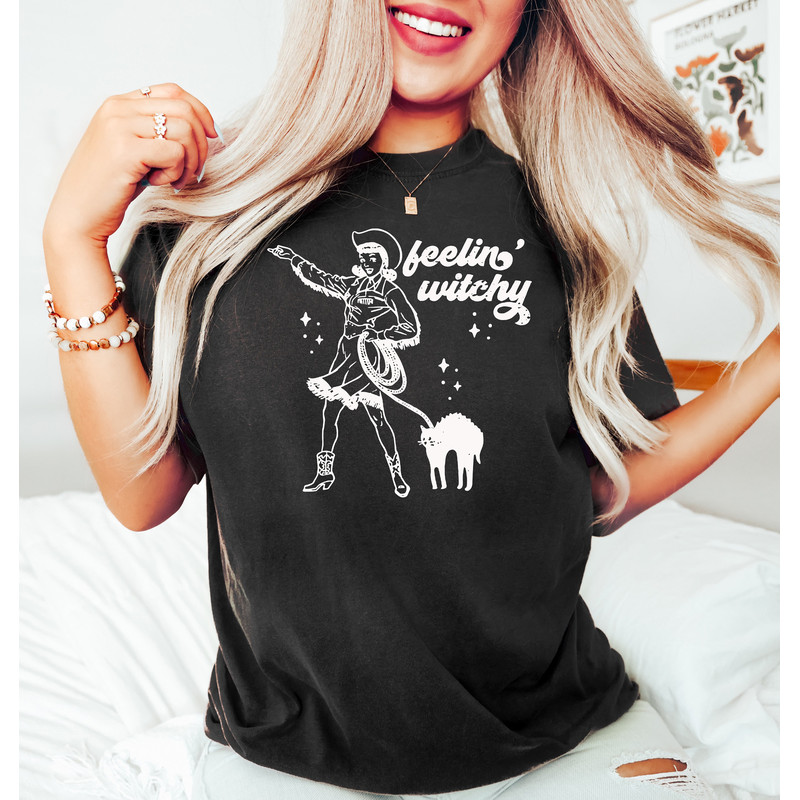 Feelin Witchy Shirt, Retro Halloween Witch Shirt, Spooky Witch Sweatshirt, Halloween Trends, Cowgirl Halloween Shirt,Western Halloween Shirt - 3.jpg