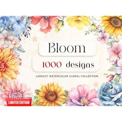 Set of 1000, Watercolor Floral Clipart,  Floral Clipart,  Wedding Clipart,  Spring Clipart,  Wild Flowers, Watercolor fl