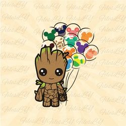 Groot with mouse balloons svg, mouse head svg, groot svg, baby groot svg, Vinyl Cut File, Svg, Pdf, Jpg, Png, Ai Printab