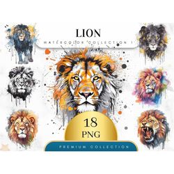 Set of 18, Watercolor Lion Clipart, Lion PNG, Boho Lion Set, Watercolor Lion, Baby shower Clipart, Digital Art, Sublimat