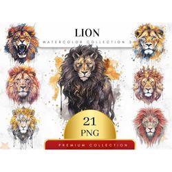 Set of 21, Watercolor Lion Clipart, Lion PNG, Boho Lion Set, Watercolor Lion, Baby shower Clipart, Digital Art, Sublimat