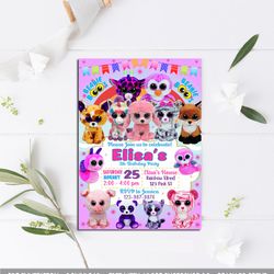 beanie boo invitation, beanie boo invites, beanie boo birthday invitation, beanie boo party invitation, beanie boo party