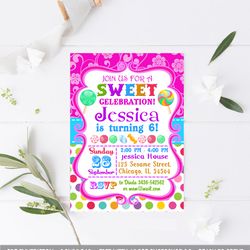 candy invitations, candyland invitation, candyland birthday invittaion, candyland party invitation, candyland