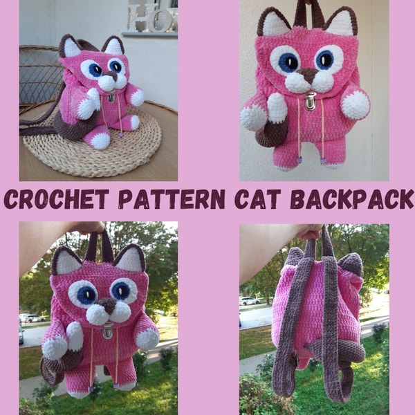 Cat Pattern Rucksack Cat Backpack Crochet Pattern Amigurumi, Crochet Cat Bag Patt - Inspire ...