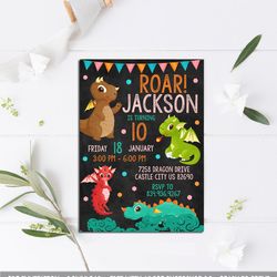 dragon invitation, dragon birthday invitation, dragon party invitation, dragon birthday party invitation, dragon