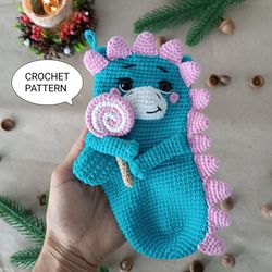 Crochet Pattern Christmas Stocking Dragon, Christmas Amigurumi Stocking, New Year's Sock Crochet Pattern