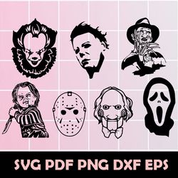 horror movie killers svg, horror movie killers clipart, joker svg, joker clipart, chucky svg, halloween svg, halloween