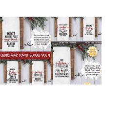 christmas tea towel svg bundle vol 4, personalized, holiday tea towels, dish towel, christmas baking, kitchen, gift, cri