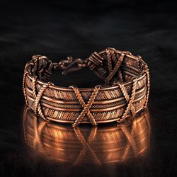 Copper wire wrapped bracelet Unique woven wire jewelry Wire Wrap Art copper jewelry 7th or 22nd Anniversary gift idea