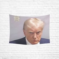 Trump Mugshot Wall Tapestry, Cotton Linen Wall Hanging