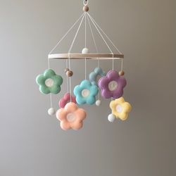 Flowers baby mobile in the crib, baby mobile with colorful flowers , gift for baby shower, nursery decor
