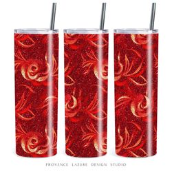 Red Glitter Flowers 20 oz Skinny Tumbler Sublimation Design Digital Download PNG Instant DIGITAL 20oz Tumbler Wrap Roses