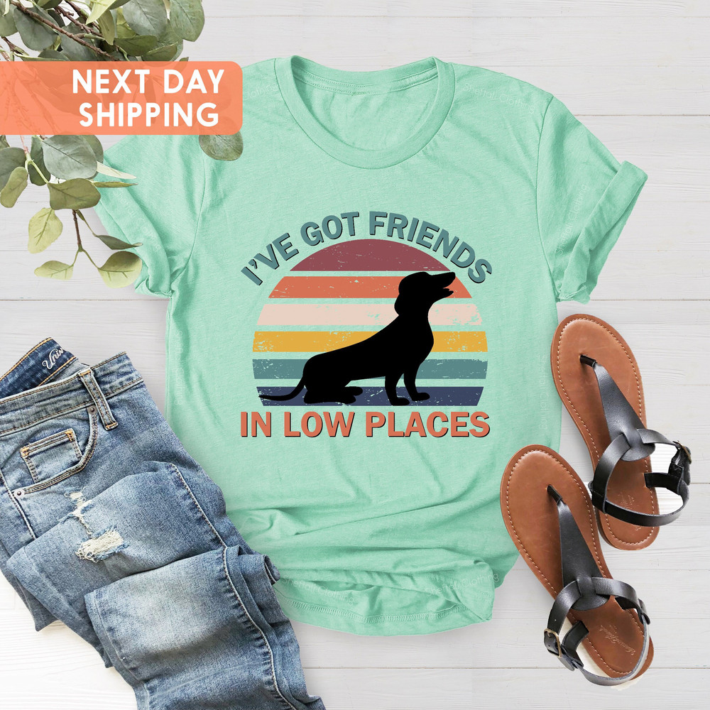 Dachshund Shirt, Funny Gift for Dachshund Lover, Retro Vintage Dachshund, Dachshund Mom, Wiener Dog Shirt, I've Got Friends In Low Places - 2.jpg