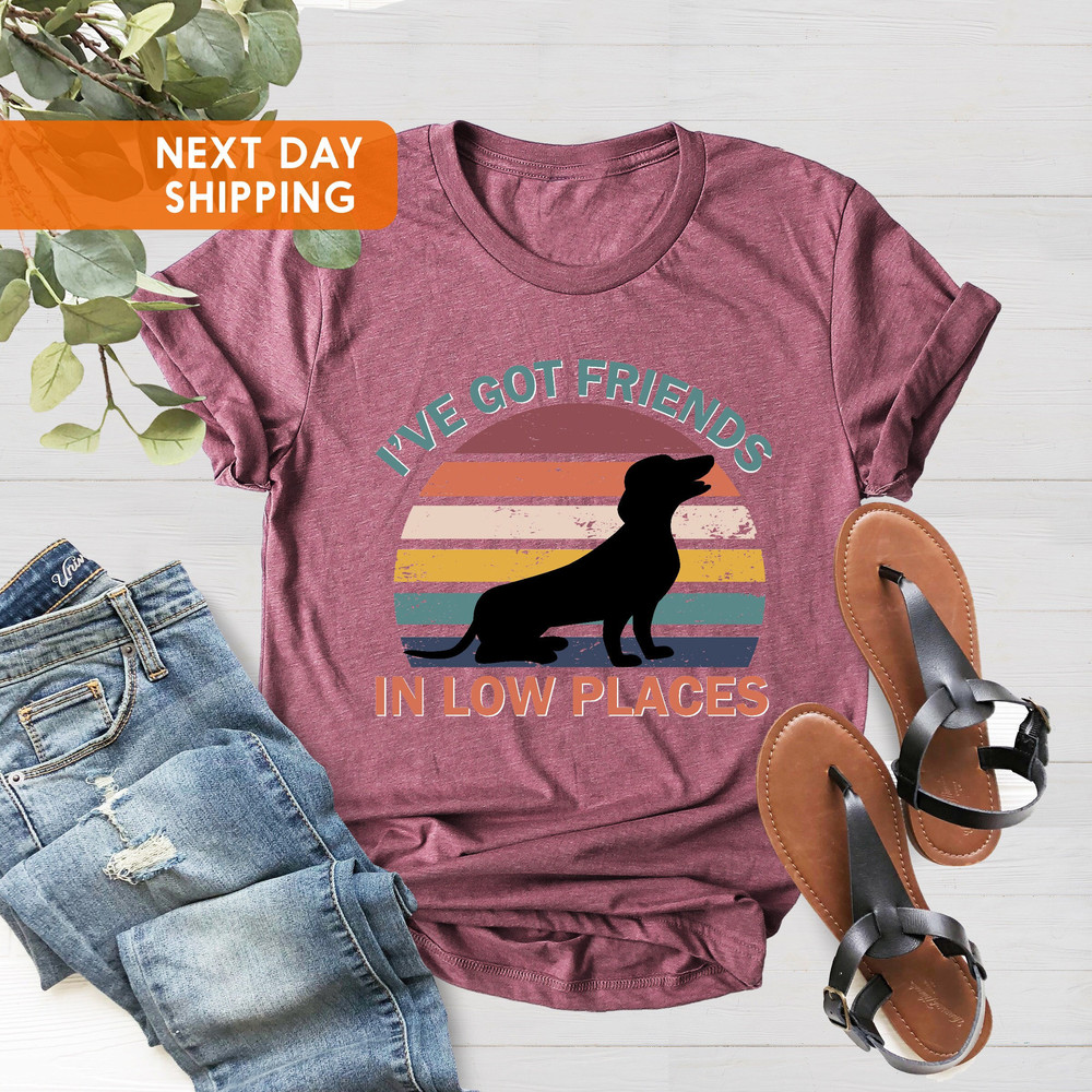 Dachshund Shirt, Funny Gift for Dachshund Lover, Retro Vintage Dachshund, Dachshund Mom, Wiener Dog Shirt, I've Got Friends In Low Places - 3.jpg