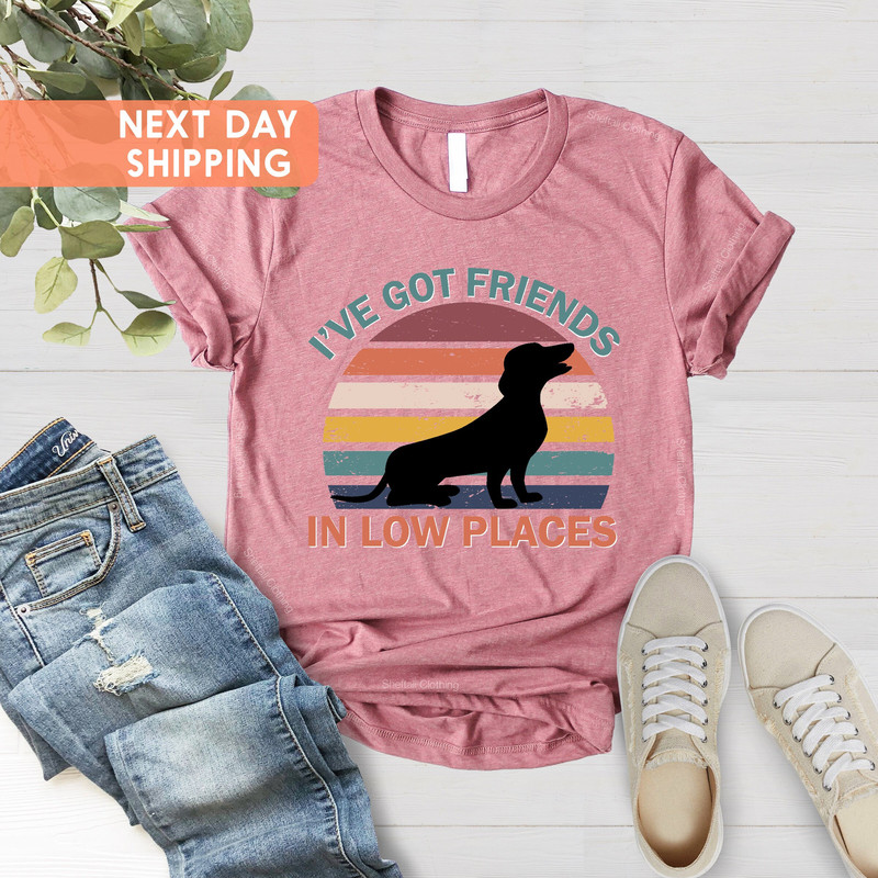 Dachshund Shirt, Funny Gift for Dachshund Lover, Retro Vintage Dachshund, Dachshund Mom, Wiener Dog Shirt, I've Got Friends In Low Places - 4.jpg