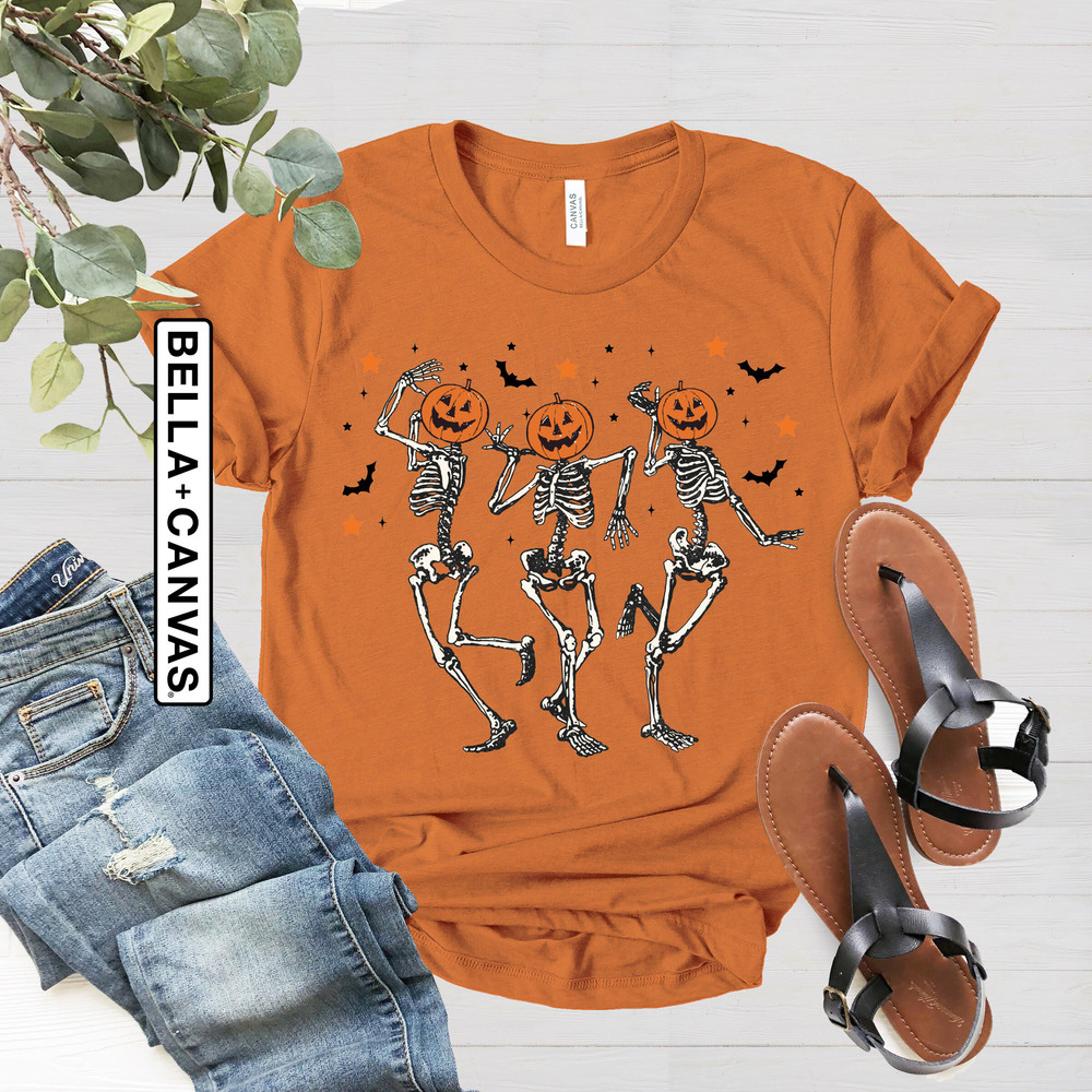 Dancing Skeleton Halloween Shirt, Fall Shirts for Women, Pumpkin Shirt, Pumpkin Halloween Sweatshirt, Fall Sweatshirt Spooky Season TShirt - 3.jpg