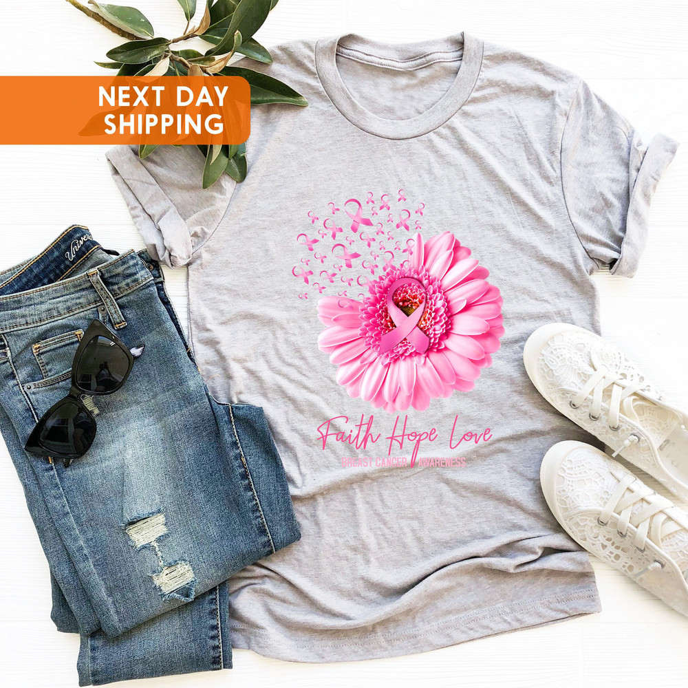 Faith Hope Love Cancer Awareness Shirt, Breast Cancer Shirt, Pink Flower Tee,Motivational Tee, Warrior Shirt for Women,Cancer Survivor Gift - 3.jpg