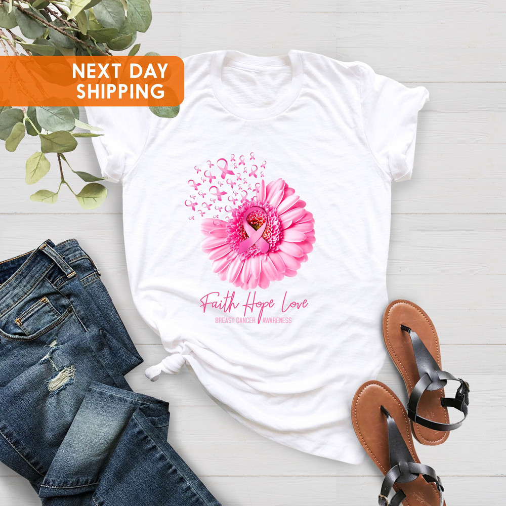 Faith Hope Love Cancer Awareness Shirt, Breast Cancer Shirt, Pink Flower Tee,Motivational Tee, Warrior Shirt for Women,Cancer Survivor Gift - 4.jpg