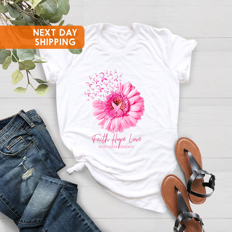 Faith Hope Love Cancer Awareness Shirt, Breast Cancer Shirt, Pink Flower Tee,Motivational Tee, Warrior Shirt for Women,Cancer Survivor Gift - 4.jpg