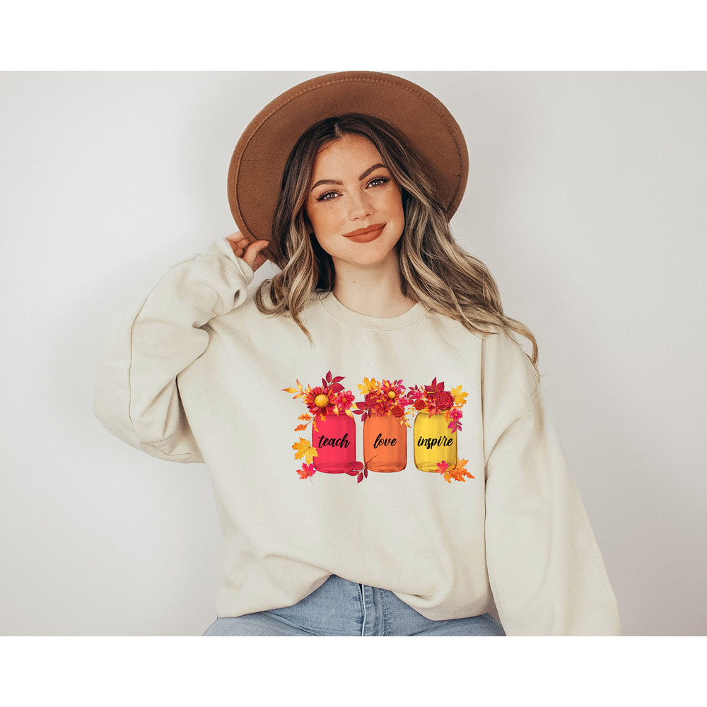 Fall Teacher Sweatshirt, Thankful Floral Sweatshirt, Teach Love Inspire Shirt,Thanksgiving Gift,Teacher Thanksgiving Shirt,Fall School Shirt - 3.jpg