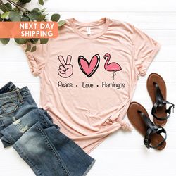 flamingo shirt for women, peace love flamingos t-shirt, pink