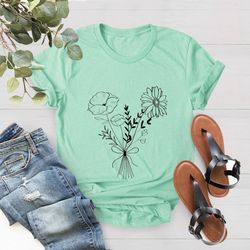 floral bouquet, flower shirt, wildflower shirt, cute ladies
