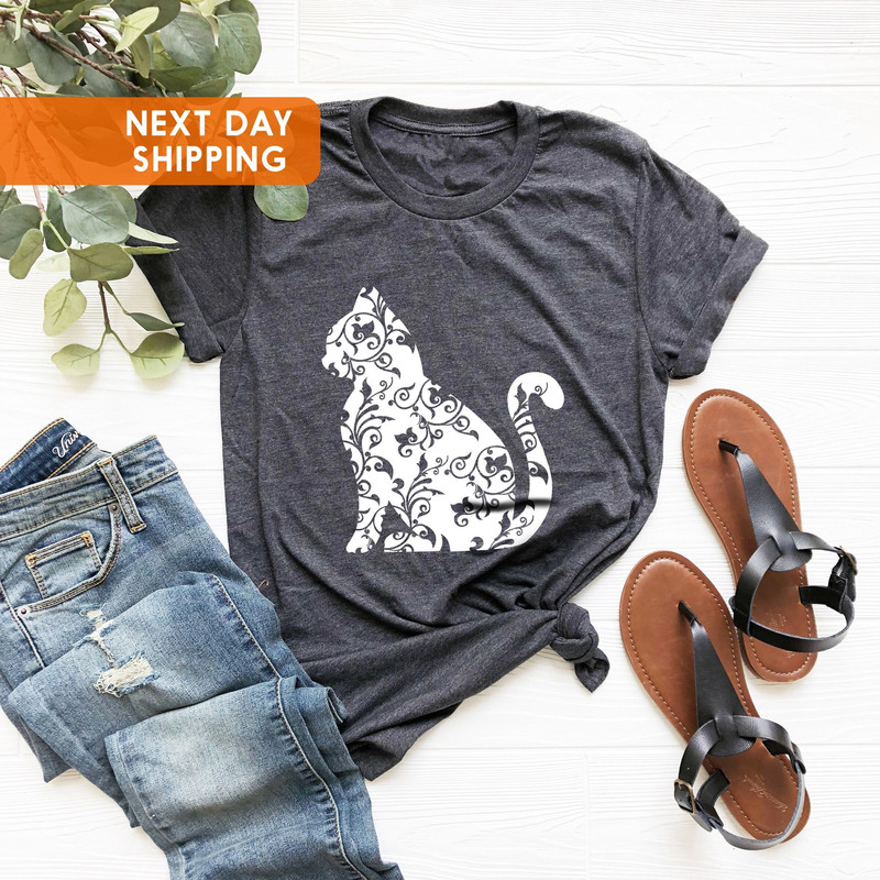 Floral Cat Shirt, Cat Shirt, Nature Lover Shirt, Cat Silhouette Shirt, Floral Animal Shirt, Cat Owner Gift, Cat Lovers Gift, Gift For Her - 1.jpg