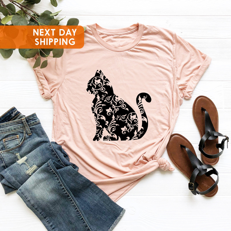 Floral Cat Shirt, Cat Shirt, Nature Lover Shirt, Cat Silhouette Shirt, Floral Animal Shirt, Cat Owner Gift, Cat Lovers Gift, Gift For Her - 2.jpg