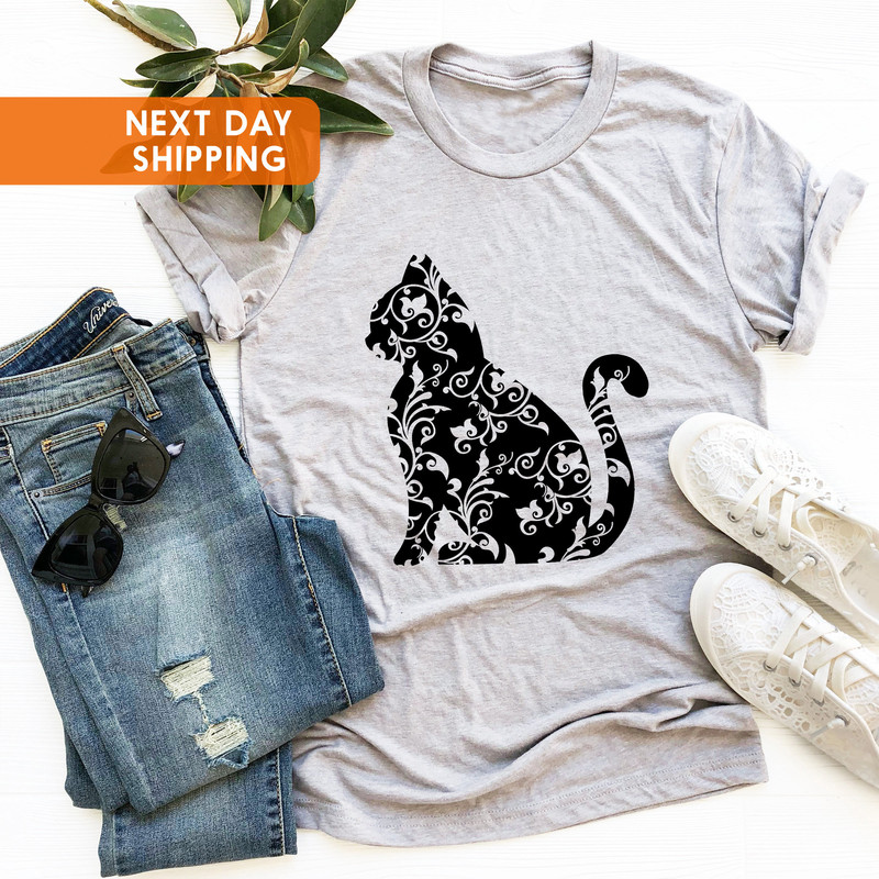 Floral Cat Shirt, Cat Shirt, Nature Lover Shirt, Cat Silhouette Shirt, Floral Animal Shirt, Cat Owner Gift, Cat Lovers Gift, Gift For Her - 3.jpg