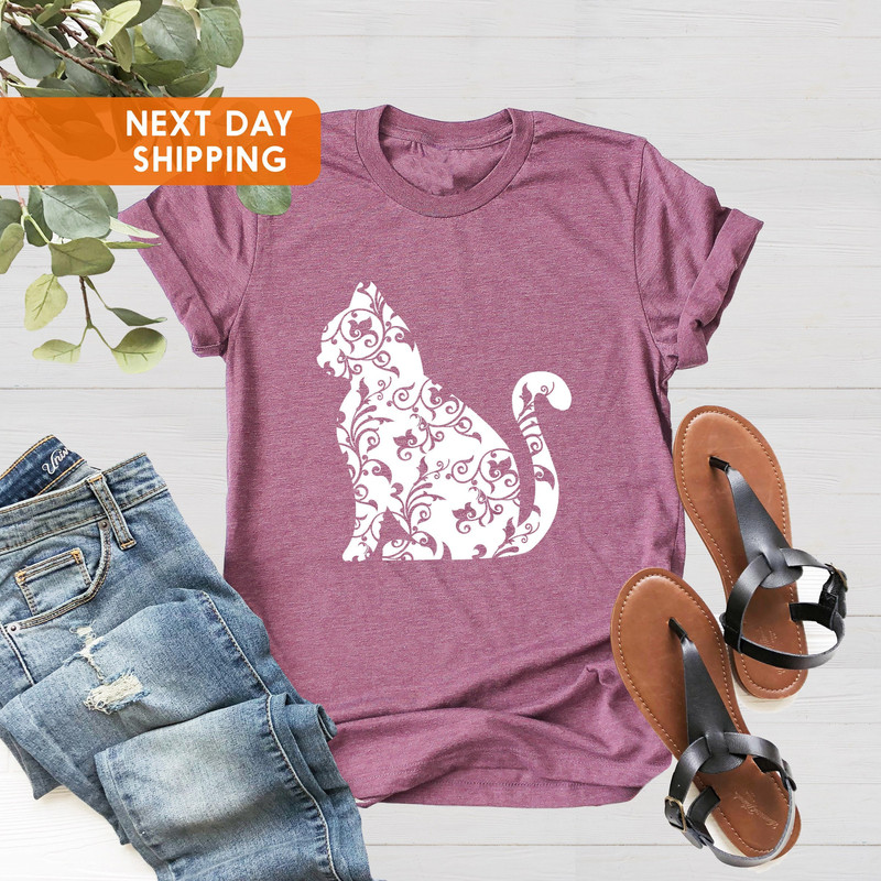 Floral Cat Shirt, Cat Shirt, Nature Lover Shirt, Cat Silhouette Shirt, Floral Animal Shirt, Cat Owner Gift, Cat Lovers Gift, Gift For Her - 4.jpg