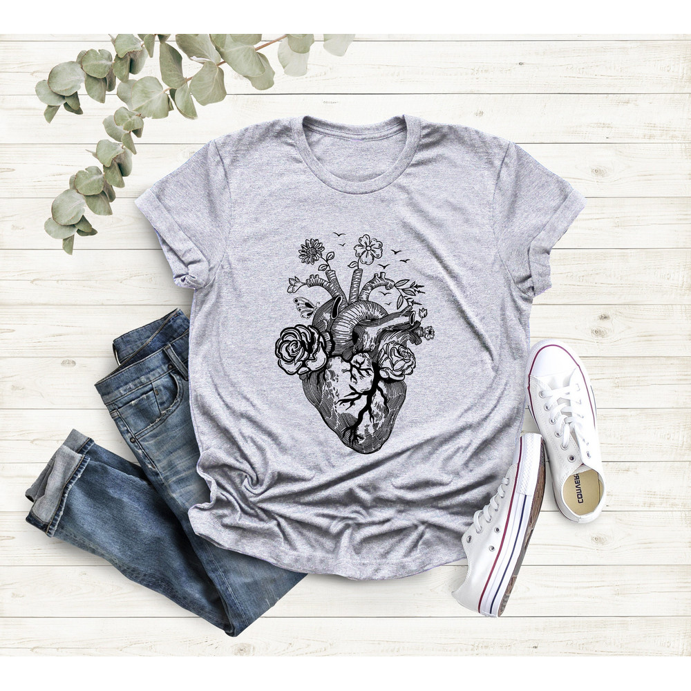 Floral Heart Tee Shirt, Nurse Shirt, Doctor Shirt, Flowers Heart Shirt, Heart Surgery, Cardiac Shirt,Cardiac Nurse, Christmas Gift For Nurse - 1.jpg