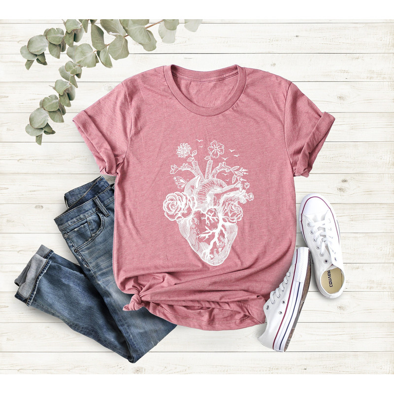 Floral Heart Tee Shirt, Nurse Shirt, Doctor Shirt, Flowers Heart Shirt, Heart Surgery, Cardiac Shirt,Cardiac Nurse, Christmas Gift For Nurse - 2.jpg