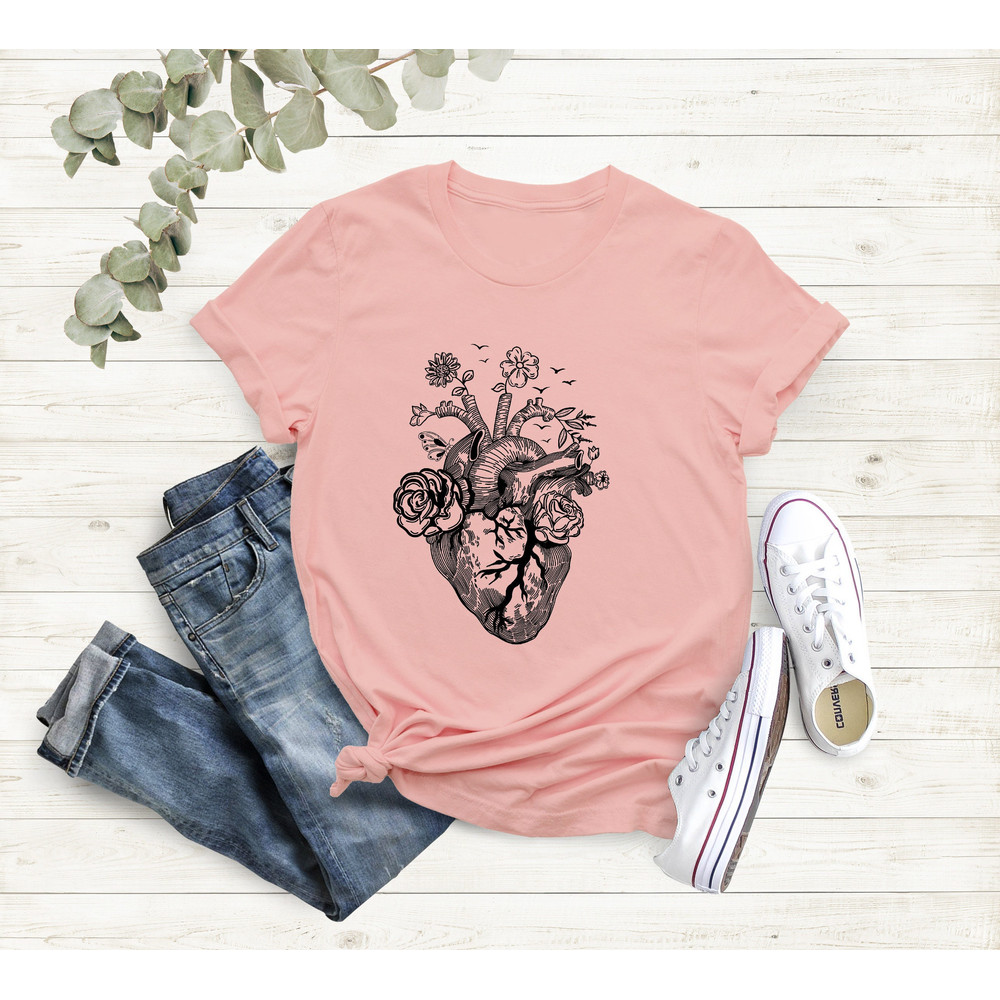 Floral Heart Tee Shirt, Nurse Shirt, Doctor Shirt, Flowers Heart Shirt, Heart Surgery, Cardiac Shirt,Cardiac Nurse, Christmas Gift For Nurse - 3.jpg
