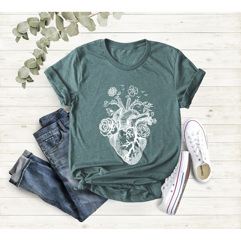 Floral Heart Tee Shirt, Nurse Shirt, Doctor Shirt, Flowers Heart Shirt, Heart Surgery, Cardiac Shirt,Cardiac Nurse, Christmas Gift For Nurse - 4.jpg