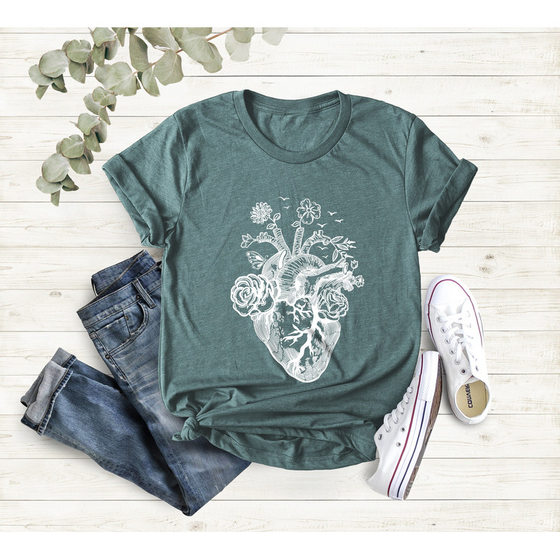 Floral Heart Tee Shirt, Nurse Shirt, Doctor Shirt, Flowers Heart Shirt, Heart Surgery, Cardiac Shirt,Cardiac Nurse, Christmas Gift For Nurse - 4.jpg