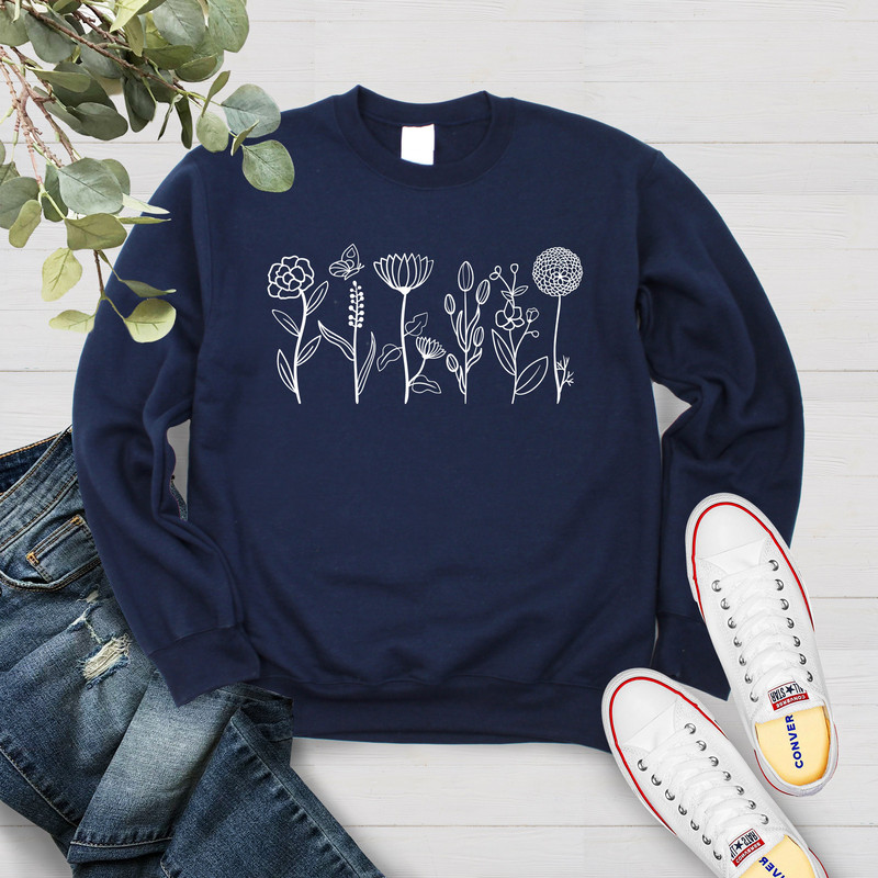 Flower Sweatshirt, Flower Hoodie, Floral Heart Shirt, Best Friend Gift, Girlfriend Gift, Botanical Shirt, Wildflower T-Shirt - 6.jpg