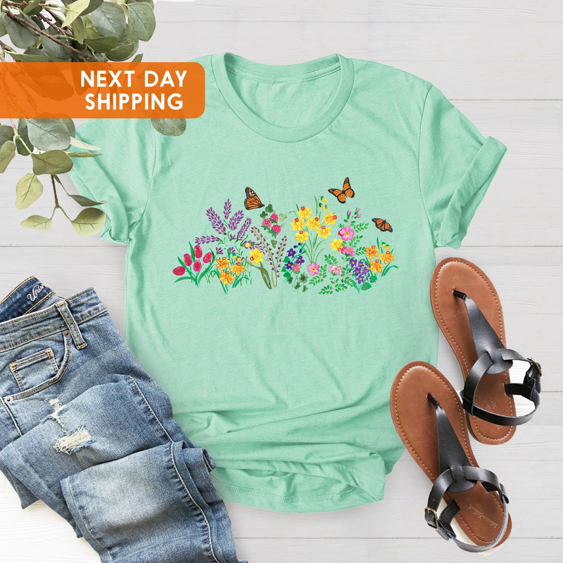 Flowers T-shirt, Butterflies Tee, Springtime,Wildflower Shirt,Country Floral, Garden Shirt,Springtime Floral Shirt,Spring Country Womens Tee - 1.jpg